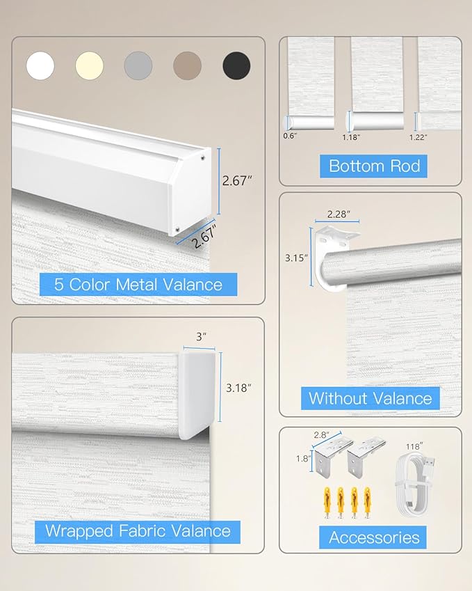 Motorized Light Filtering Roller Shades with Remote Control, Smart Blinds for Windows Compatible with Alexa Google via Hub, Rechargeable Electric Window Shade Customized Size(Texture White)