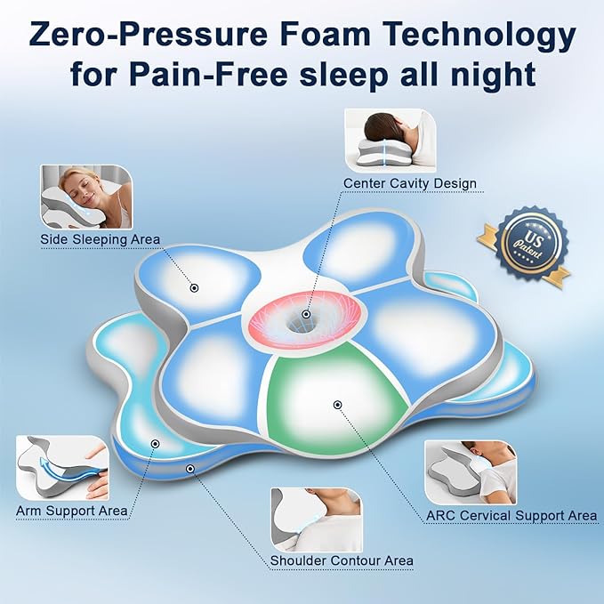 Sleep Apnea Pillow with Neck Pain & Snoring Relief -Orthopedic Cervical Pillow, Ergonomic Contour Memory Foam for Side, Back,Stomach Sleepers, Medium Firm Support(White, Queen Size)