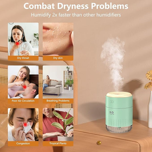 Small Humidifiers for Bedroom 350ml Mini Portable Humidifier for Travel Plants Humidifier, Humidificador for Bedroom Plants Travel Office Desk Car Light Green