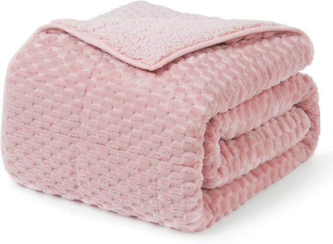 Drewin Weighted Blanket for Adults Queen Size 15lbs, Soft Cozy Turtleback Sherpa Weighted Blankets for Sleeping and Calming, Thick Bed Blanket for Couch Bed, 48 x 72 inches, Pink