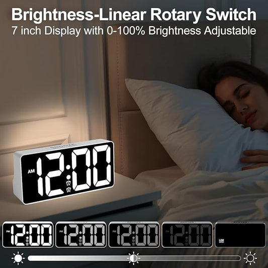 PPLEE Alarm Clock for Bedroom with Night Light & Bold Digits-7 in Digital Clock with Dual Alarms & USB Charger Ports,Battery Backup,Adjustable Brightness&Volume,DST, Loud Desk Clock for Heavy Sleeper