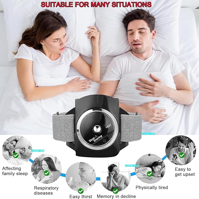 Anti Snoring Wristband Device, Anti Snore Wrist Aid with 7-Speed Intensity Adjustment, Effective Snoring Prevention & Sleep Aid, Improve Nighttime Sleeping for Men & Women