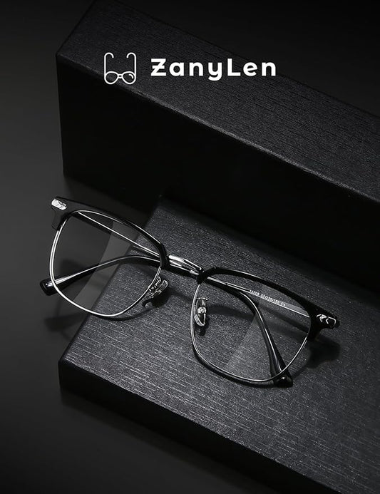 Blue Light Blocking Glasses for Men Metal Browline Computer Gaming Glasses Filter Blue Ray (Black Silver)