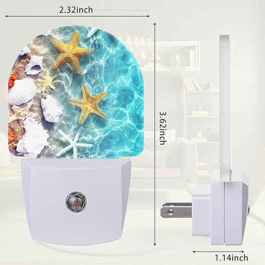 Seashell Starfish Night Light, Beach Night Light Plug into Wall with Dusk to Dawn Sensor, LED Lamp Energy Saving Lights for Men Women Boys Girls,Lamp for Bedroom Bathroom Hallway