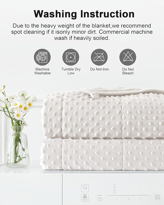 Weighted Blanket for Adults Twin Size 15 lbs, Soft Cooling Minky Dot Heavy Breathable Blanket for All-Season, Washable Weighted Throw with Glass Beads, 48 x 72 Inches, Cream