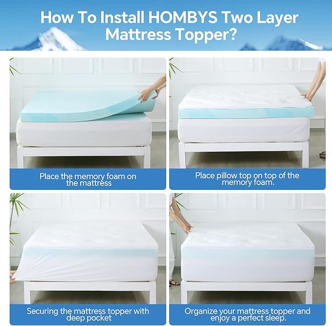 HOMBYS 6IN Thickness Cooling Mattress Topper for Hot Sleepers, Gel Memory Foam Mattress Pad Pillow Top with Fitted Deep Pocket, Soft Bed Topper for Back Pain Relief (Twin)