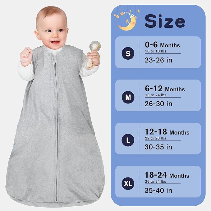 Baby Sleep Sack 6-12 Months Baby Wearable Blanket 100% Rayon Cotton 2-Way Zipper Toddler Sleeping Sack,Comfy Soft Lightweight TOG 0.3(grey)