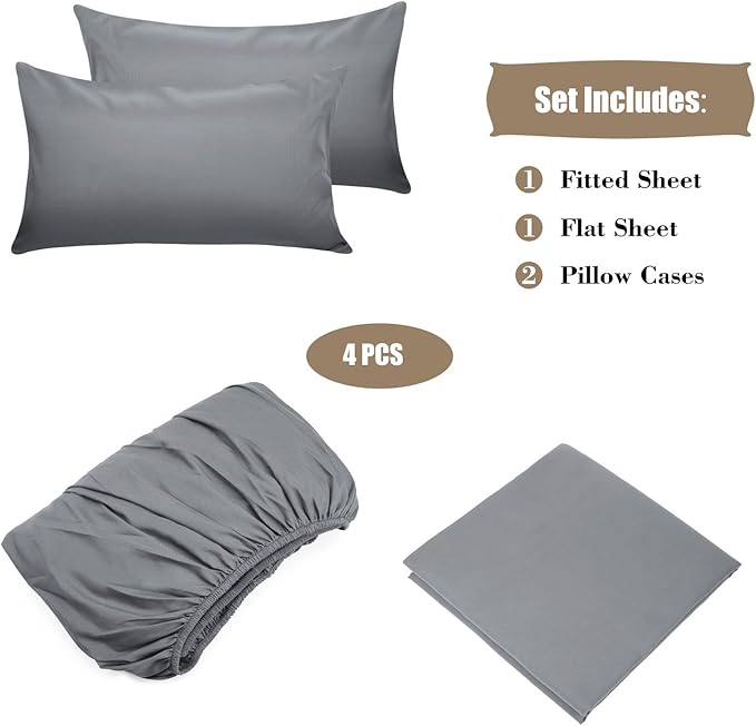 4 Piece Bed Sheet Set (Full,Silver Gray) 1 Flat Sheet,1 Fitted Sheet and 2 Pillow Cases,Brushed Microfiber Luxury Bedding with Deep Pockets
