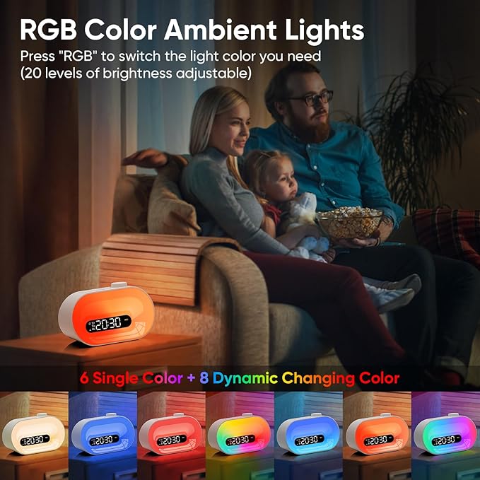 Sunrise Alarm Clock White Noise Machine with 30 Soothing Sounds for Sleep - Natural Wake Up Light - Dimmable Night Light Clock with 2 Alarms & Sleep Timer - Sound Machine for BabyKids Adults Bedroom