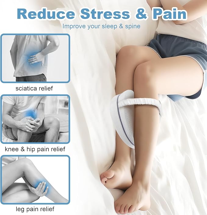 Knee Pillow for Side Sleepers, Leg Pillow for Sleeping, Knee Pillow with Strap, Alignment Pillow Between Legs, Suitable for Relieving Leg, Back & Knee Pain, Machine Washable (White)