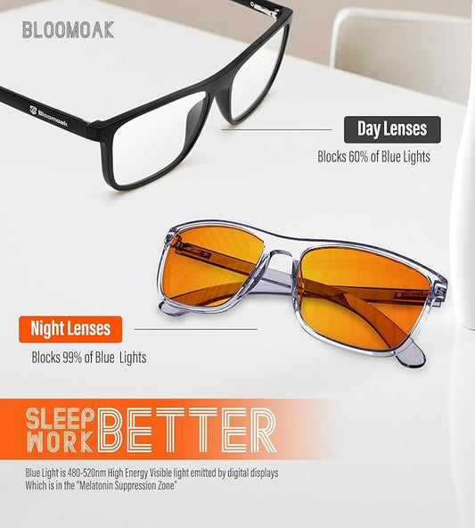 Bloomoak-99% Blue Light Blocking Glasses - Gaming Glasses - Anti Glare - Anti Fatigue -Suitable for Screens, Games, TVs