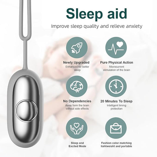 Sleep Aid Device, Micro-Current Sleep Instrument Anxiety Device, Portable Rechargeable Sleep Aid for Anxiety and Insomnia (Silver)
