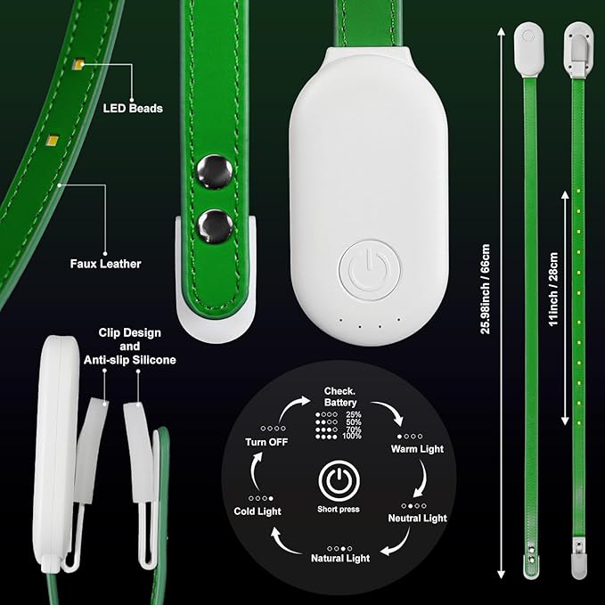 Rechargeable Book Light for Reading, 12 LED Eye-Care Reading Light, 4 Color Temperatures, Stepless Dimming, No Flicker, Evenly Distributed Lighting for Books, Perfect for Reader (Green)