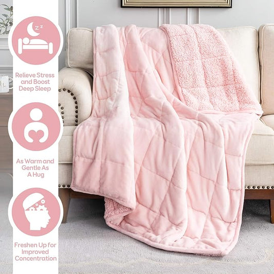 Cottonblue Sherpa Fleece Weighted Blanket 12lbs, Flannel Cozy Plush Blankets, Fuzzy Flannel Bedding Blanket Throw for Twin Full Bed, Minky Soft Blanket for Sofa Bed 48 x 72 inches, Blush Pink