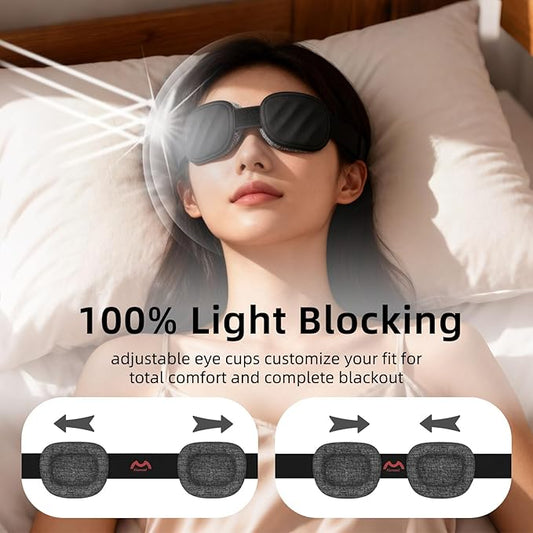 Eye Mask for Sleeping - 100% Blacking Sleep Mask for Men Women, Sleeping Mask with Adjustable Night Blindfold Flight, Travel, Nap, Black