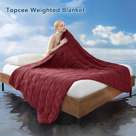 Topcee Weighted Blanket for Adults (25 lbs, 60" x 80") Queen Size Soft Cooling Heavy Blanket Sleeping, Apply to 240-260 lbs Body, Thick Breathable Blanket with Glass Bead, Easy Care
