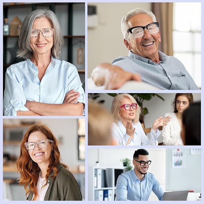 Oprah Reading Glasses for Women - 5Pack Square Fashion Readers for Women Blue Light Blocking with Spring Hinge (Mix5, 2.50x)