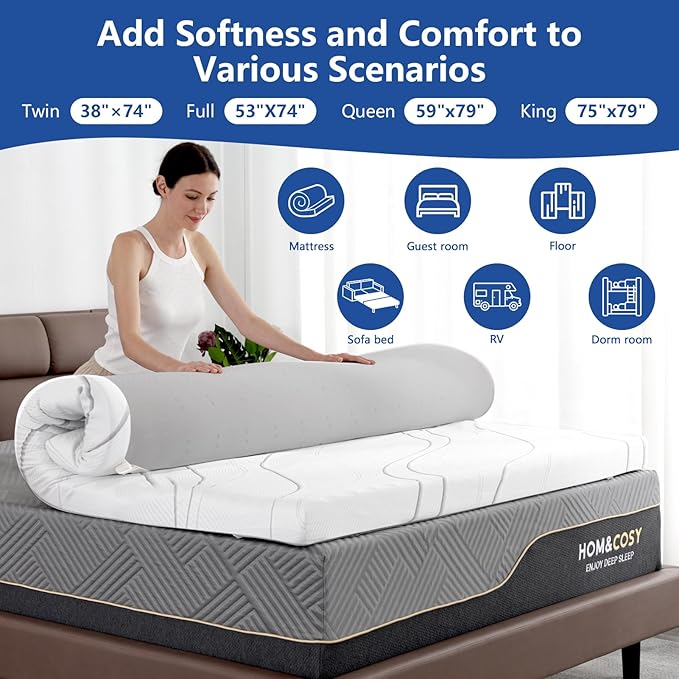 4 Inch Full Size Firm Mattress Topper with Silk Cover, Premium Cooling Gel+ Bamboo High-Density Memory Foam Mattress Topper, for Pain Relief