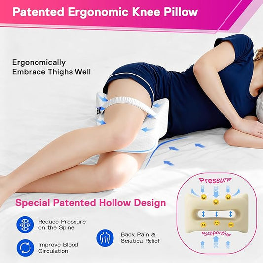 Memory Foam Leg Pillow for Side Sleepers - Relax from Sciatica, Back, HIPS, Knees, and Joints - Removable and Washable Cover - Perfect for Pregnancy and Nursing (White-Extra Soft)