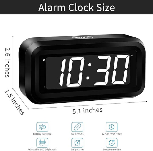 KWANWA Kids Alarm Clock, White LED, Battery, Auto-Night Mode, 12Hr/24Hr, Small, Travel, Bedside, Wall-Mount/Table-top, Easy to Read