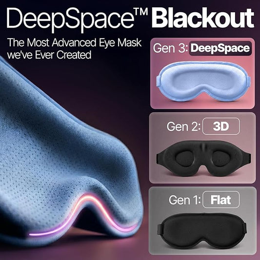 Eye Mask for Sleep with Ultimate Travel Case & Ear Plugs - DeepSpace™ Blackout Sleep Mask for Women Men, Side Sleeper Adjustable Eye Cover, Zero Eye Pressure, Memory Foam Eye Mask for Travel
