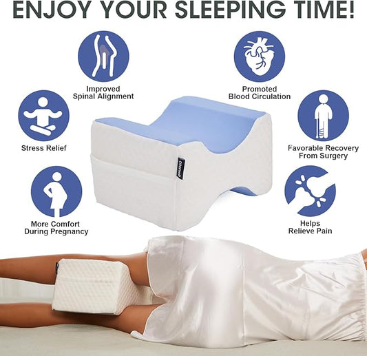 Side Sleeper Pillow, Knee Pillow for Side Sleepers, Sciatica Pain Relief Pillow, Memory Foam Leg Pillow for Back, Hip, Sciatica Pain Relief (Blue)-2PCS