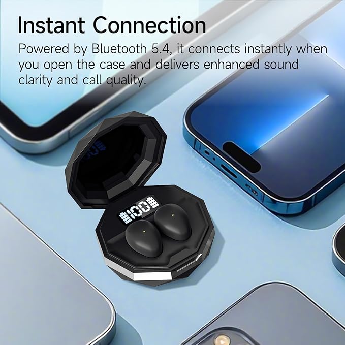 sunvito Sleep Earbuds for Side Sleepers, Mini Invisible Wireless Bluetooth 5.4 Micro Sleep Headphones, Hidden Earbuds with LED Screen for Small Ears Sleeping Working, Exercise, Hiking(Black)