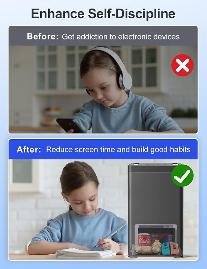Metal Timed Lock Box with Emergency Unlocking, Phone Locked Box with Timer, Locking Container, Audio Prompt, Self-Control Safe Locker for Cellphone/iPad Mini/Medicine (Large)