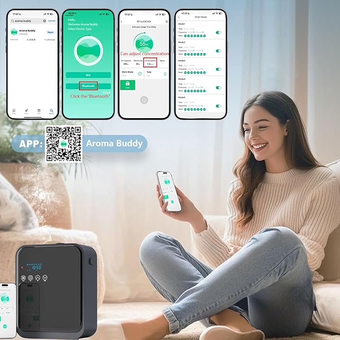 Smart Scent Air Machine for Home,1500 Sq. Ft Coverage Waterless Essential Oil Diffuser with Cold Air Diffuser with App Control,Hotel,Spa, Office Collection Diffuser, Waterless Whole House (Black)