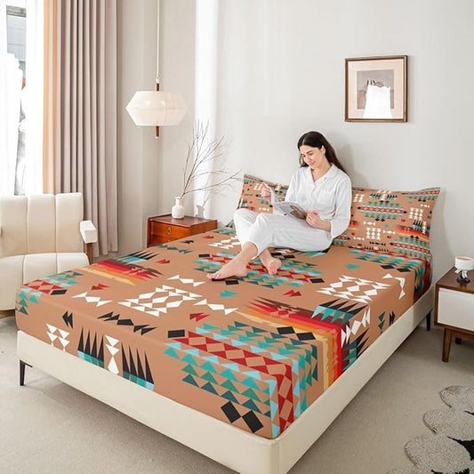 Lattice Kids Queen Size Fitted Sheet,Geometric Plaid Patchwork Room Decor,Simple Modern Abstract Boys Girls Bed Sheets,Pink Green Bedding Set,2 Pillowcases(No Flat)