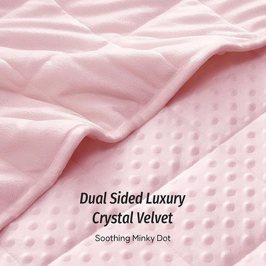 Wemore Minky Dot Weighted Blanket for Adults Twin Size 15 lbs, Soft Cozy Heavy Blanket for Stress Relief and Sleep Promotion, Breathable Blanket for All-Season with Glass Beads, Pink 48 x 72 inches