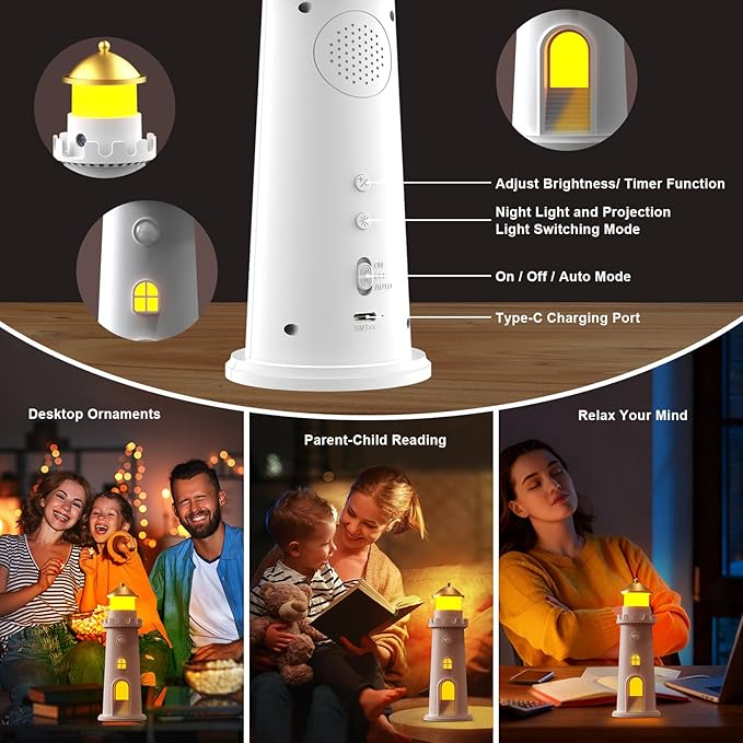 easuntec Moon Projection Night Light Motion Sensor, Rechargeable Dimmable Timer, Moon Lamp Auto On/Off for Bedroom, Nursery, Kids, Adults, Moon Lighthouse Gifts for Girls Boys (Warm White)