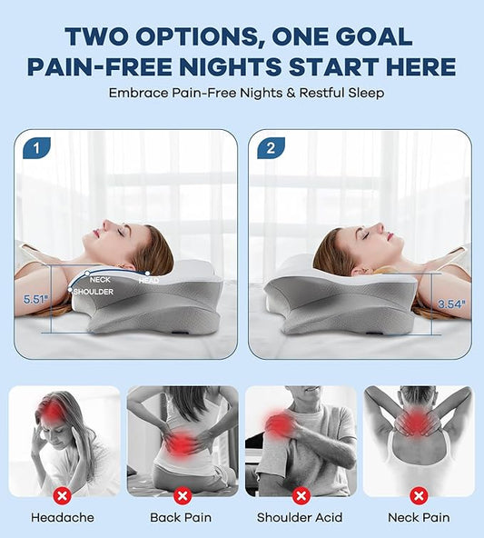 DONAMA Cervical Pillow for Neck and Shoulder,Contour Memory Foam Pillow,Ergonomic Neck Support Pillow for Side Back Stomach Sleepers with Pillowcase