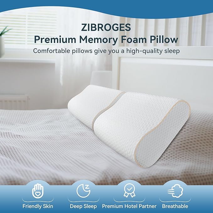 Sandwich Memory Foam Pillow for Sleeping - Ergonomic Cervical Cooling Pillows Queen Size 1 Pack (Soft)