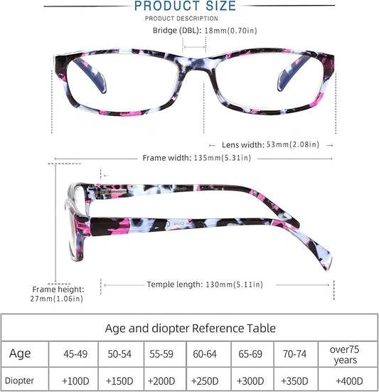 Henotin 5-Pack Reading Glasses Blue Light Blocking Anti Eyestrain Computer Reading Glasses for Women and Men Readers (Mix Color-C1, 2.00, Diopters)