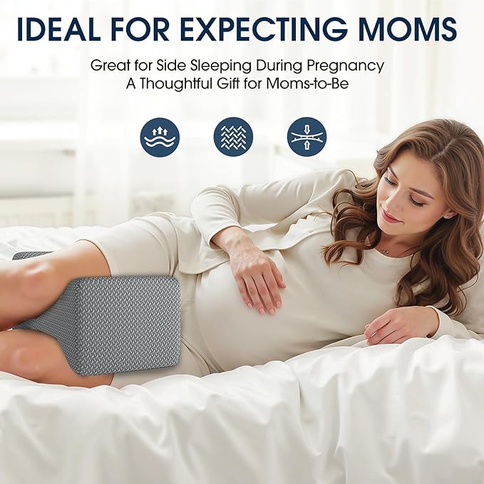 BlissTrends Memory Foam Knee Pillow, Knee Pillow for Side Sleepers, Leg Pillows for Sleeping Blood Circulation, Elevation Pillow for Spine Aligning, Sciatica, Back, Hip, Knee, Ankle Pain, Grey
