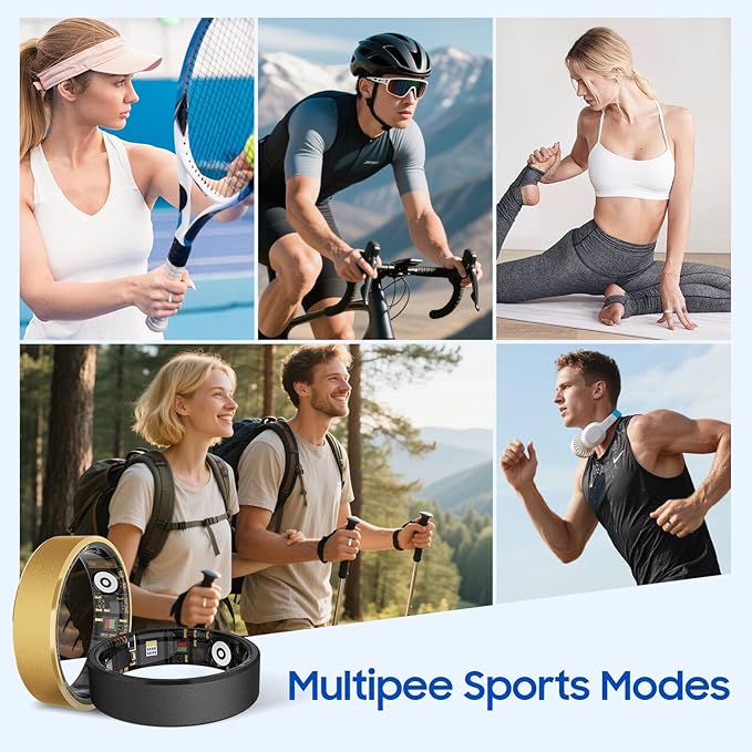 Smart Health Ring, Featuring Stress and Sleep Monitoring Functions, Compatible with iOS and Android, Waterproof Fitness Tracker for Women & Men, No Subscription Fee. (Black, 7)
