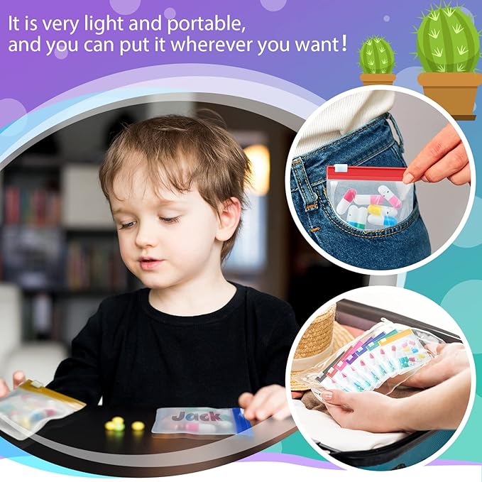 70 Pcs Weekly Pill Pouch Bags Zippered Reusable Medicine Organizer Set Self Sealing Medicine Organizer Travel Plastic Pill Bags with Slide Lock for Small Items Storage(Classic)