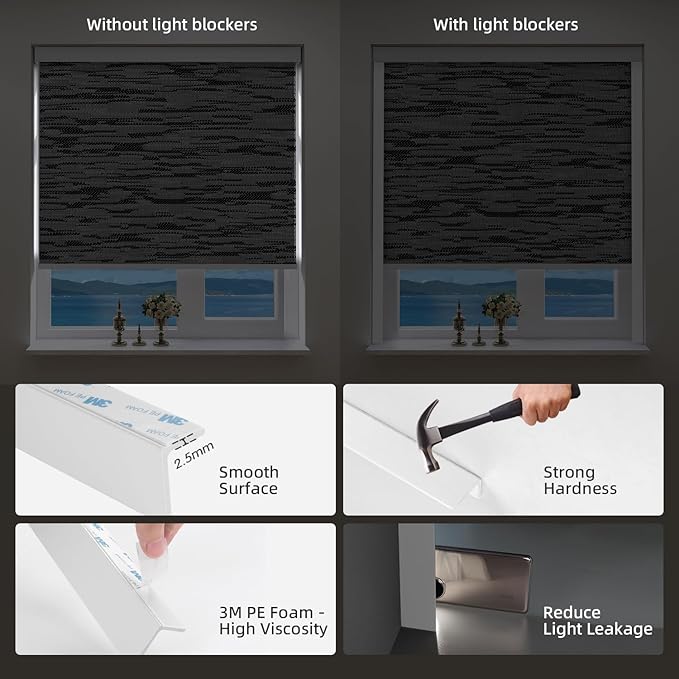 ZSTARR Motorized Smart Blind for Window with Remote Control, Automatic Blackout Roller Shade Customizable Size,with Valance Child Safety Rechargeable Battery Blinds (Full Blackout Jacquard Black)