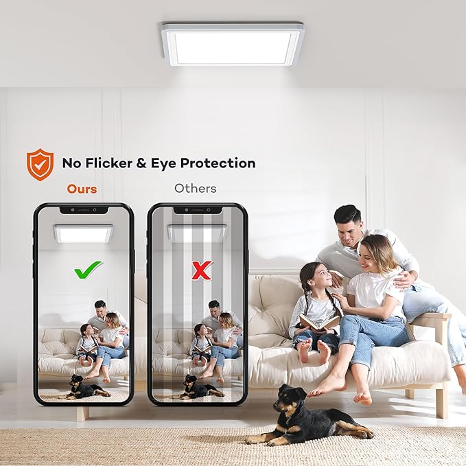 Smart LED Ceiling Light WiFi, 13in RGB Flush Mount Lighting Fixture with Remote, Compatible with Alexa Google Home, Low Profile Ceiling Light for Bedroom, Kitchen, Square White
