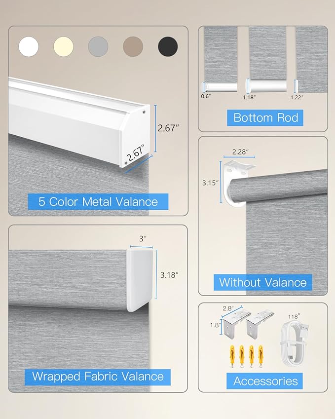 Motorized Light Filtering Roller Shades with Remote Control, Smart Blinds for Windows Compatible with Alexa Google via Hub, Rechargeable Electric Window Shade Customized Size(Texture Grey)