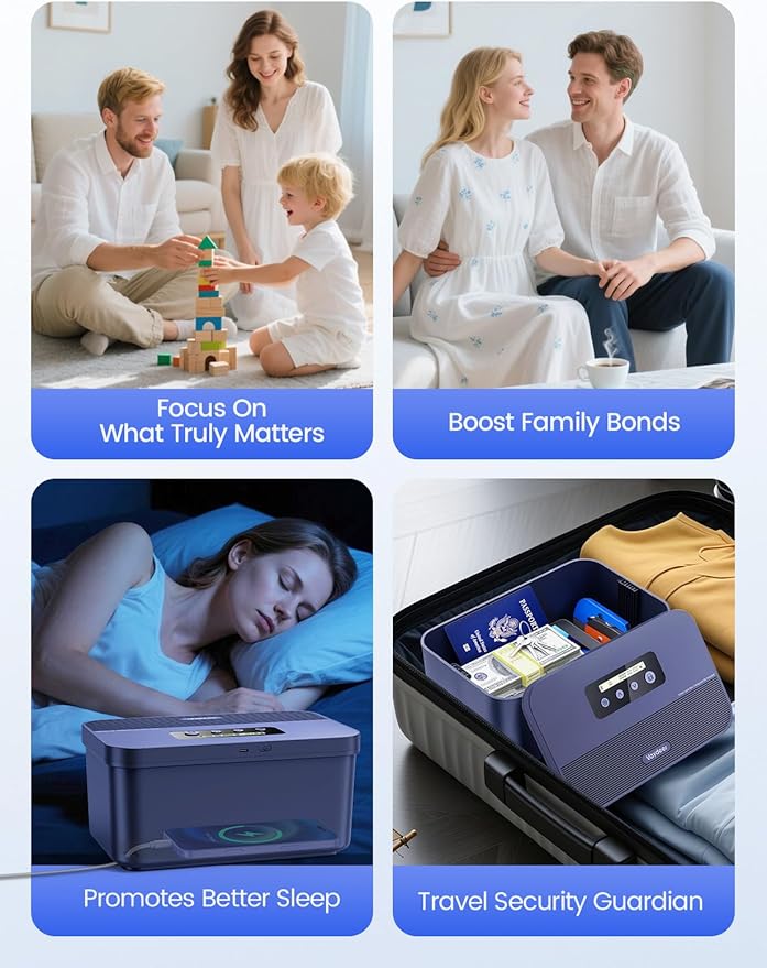 Vaydeer Safe Timed Lock Box, Phone Lock Box with Timer Unplug from Phones, Video Games, Social Media, Snacks & Cravings, Self-Control Lockable Storage Box for Focus & Self-Control(Dark Blue)