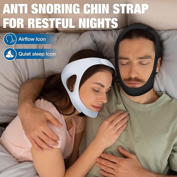 Chin Strap for Snoring (2-Pack), Anti Snoring Chin Straps for Men & Women, Adjustable Anti Snore Chin Strap to Keep Mouth Closed, Mouth Breathing Prevention, Effective Snoring Solution for Sleeping