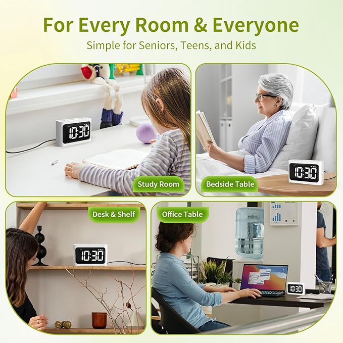 Digital Alarm Clock for Bedroom - Large 4.8" LED Display, Dual Alarm, 100% Dimmer, DST, Battery Backup, Simple Desk Clock for Bedside, Seniors, Kids, Teens