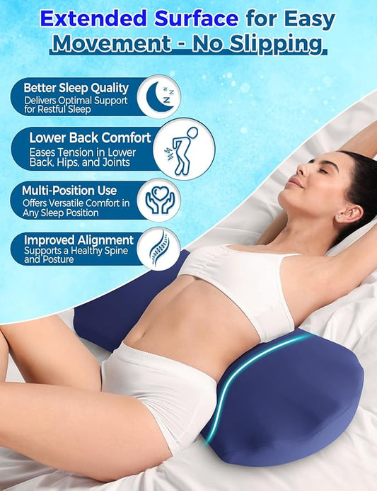 Lumbar Support Pillow for Bed – Memory Foam Lower Back Pain Relief Pillow for Sleeping, Ergonomic Lumbar Pillow for Side & Back Sleepers, Sciatica & Hip Pain Relief, Washable Cooling Cover