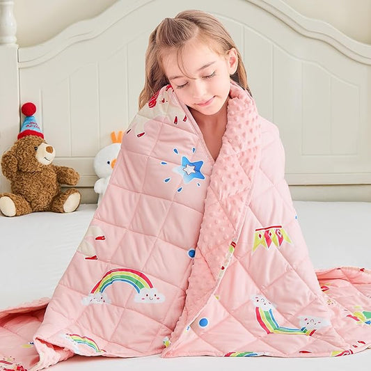 yescool Unicorn Weighted Blanket 3 lb Small Weighted Lap Blanket for Girls, Pink Rainbow Weighted Throw Blankets Minky Heavy Blankets, for 20-45lbs, 36 * 48in
