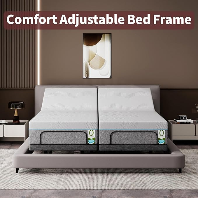 Split King Adjustable Bed Frame, Adjustable Beds with Updated Thickened Frame,Wireless Remote, Separate Head/Foot Lift, Zero Gravity,Anti-Snore,Sturdy Metal, Electric Bed Bases with 3 Height Options