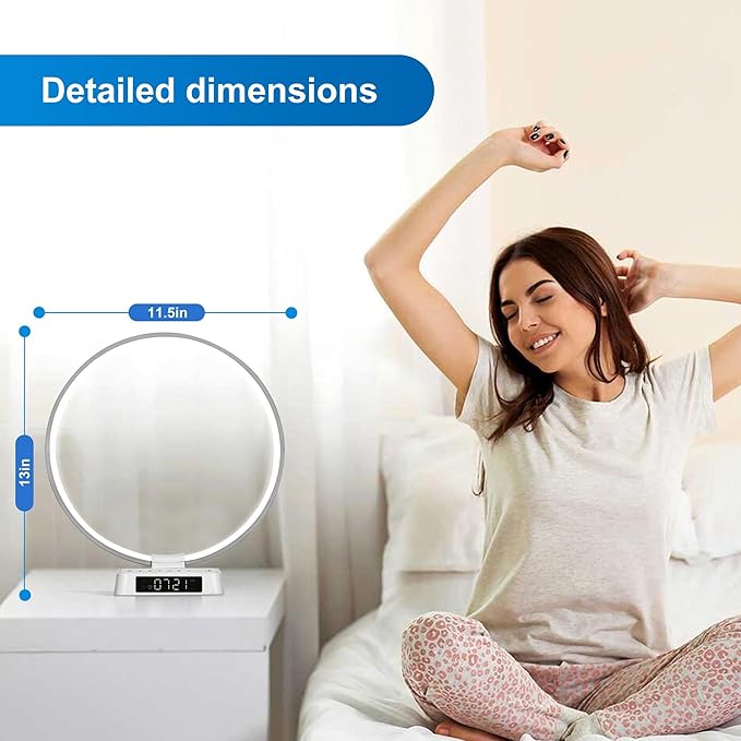 Sunrise Alarm Clock Wake Up Light - 3 Color LED Lamp with Sound & Light Awakening, Bioclock Adjustment, Ring Light Design for Bedroom Bedside