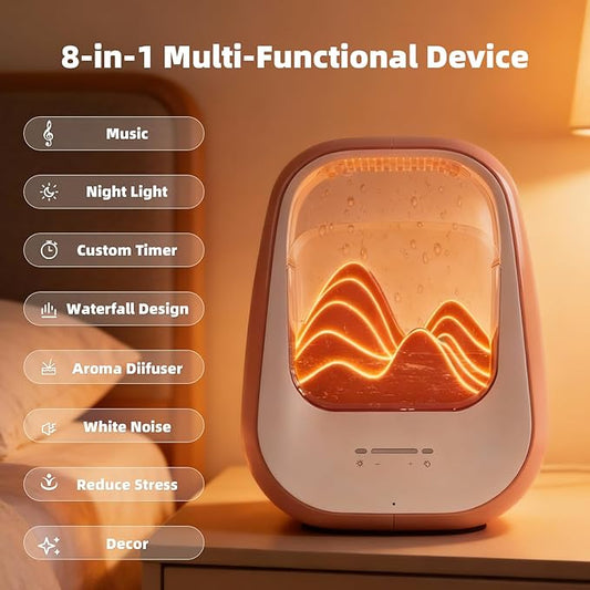 8-in-1 White Noise Sound Machine with Night Light, Help Stress Relief, Waterfall Design Essential Oil Diffuser Rain Sound Machine with Humidifier for Bedroom Office Decor Gift, Amber