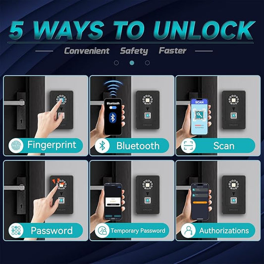 SFW New Smart Lock Boxes, Fingerprint Key Box Bluetooth Key Box with App Control & Passcode, Waterproof Wall Mounted & Door Hanging Security Lock Box (Fingerprint Unlock)